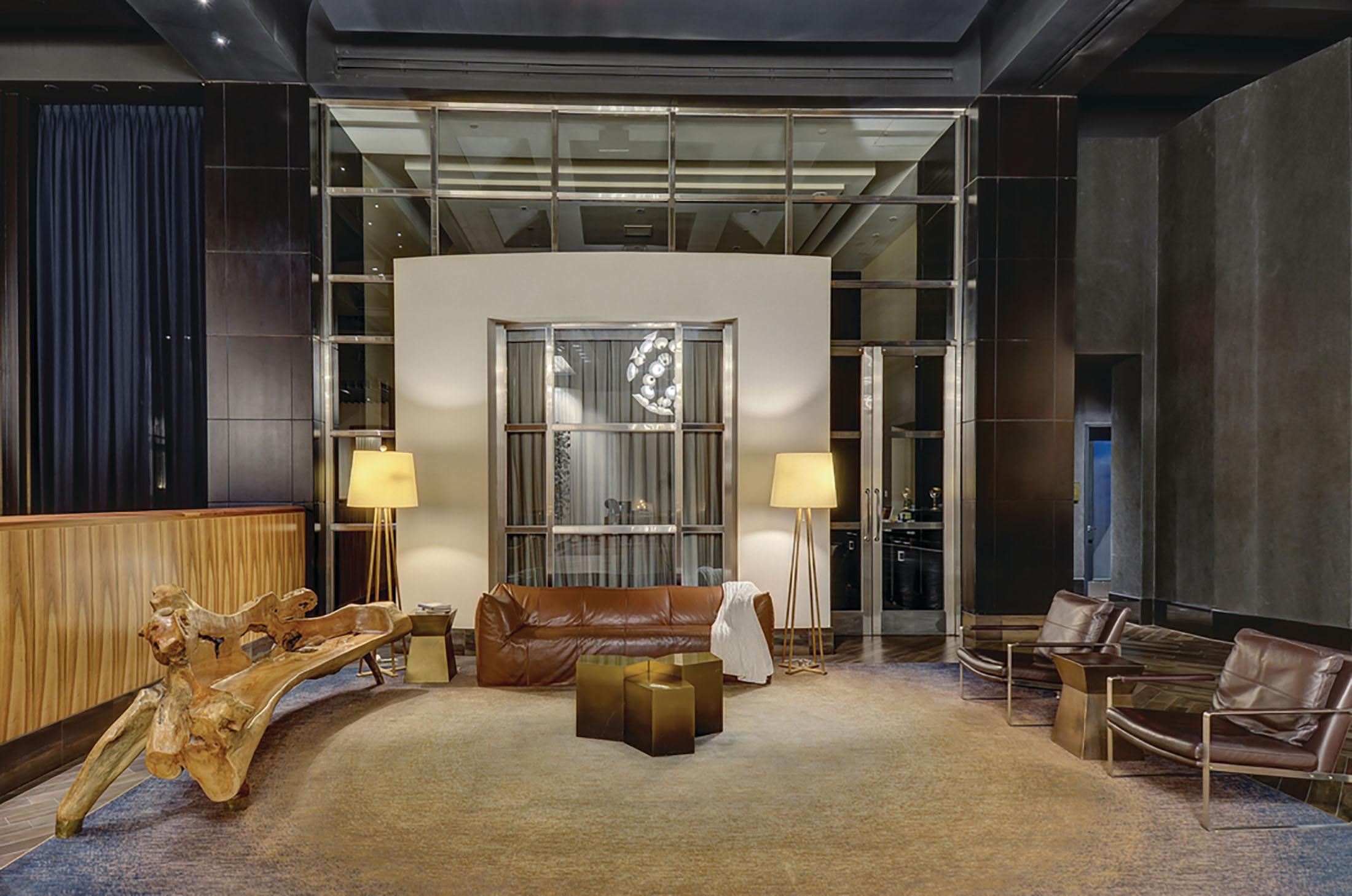 A lobby sitting area with minimalist design